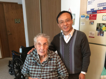 Dr. Jerry Zhou visits a patient Ruth Pulson 103 years old in her home