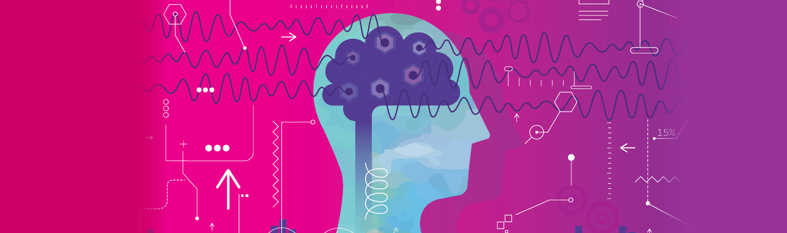 Illustration of a silhouette of a human head with a brain - represented by a rain cloud - inside