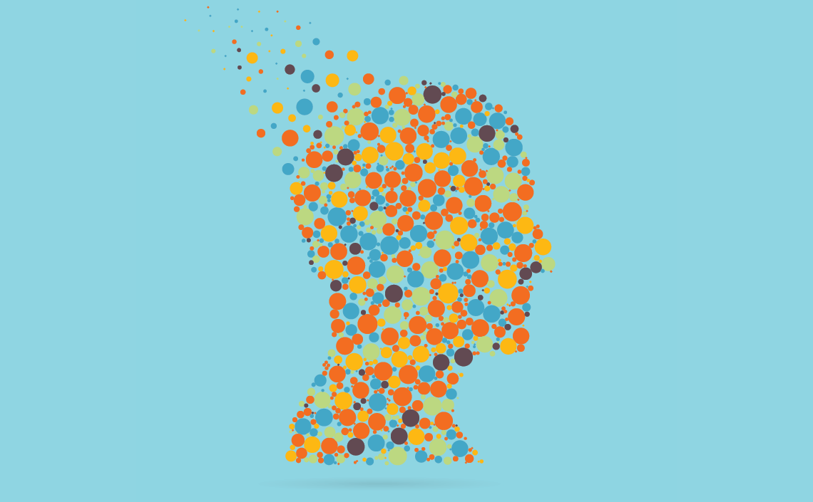 An illustration of a human bust slowly disintegrating